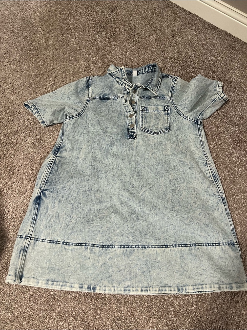 Girls Light Wash Denim Polo Dress